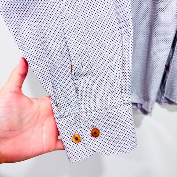 SIMONS Navy and red polka dot semi-fitted button down shirt - Picture 5 of 7